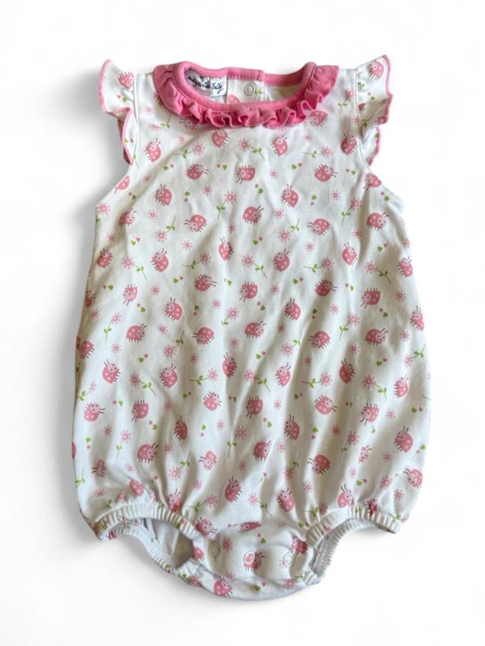 Pink Ladybug Print Baby One-Piece Bodysuit with Ruffle Collar